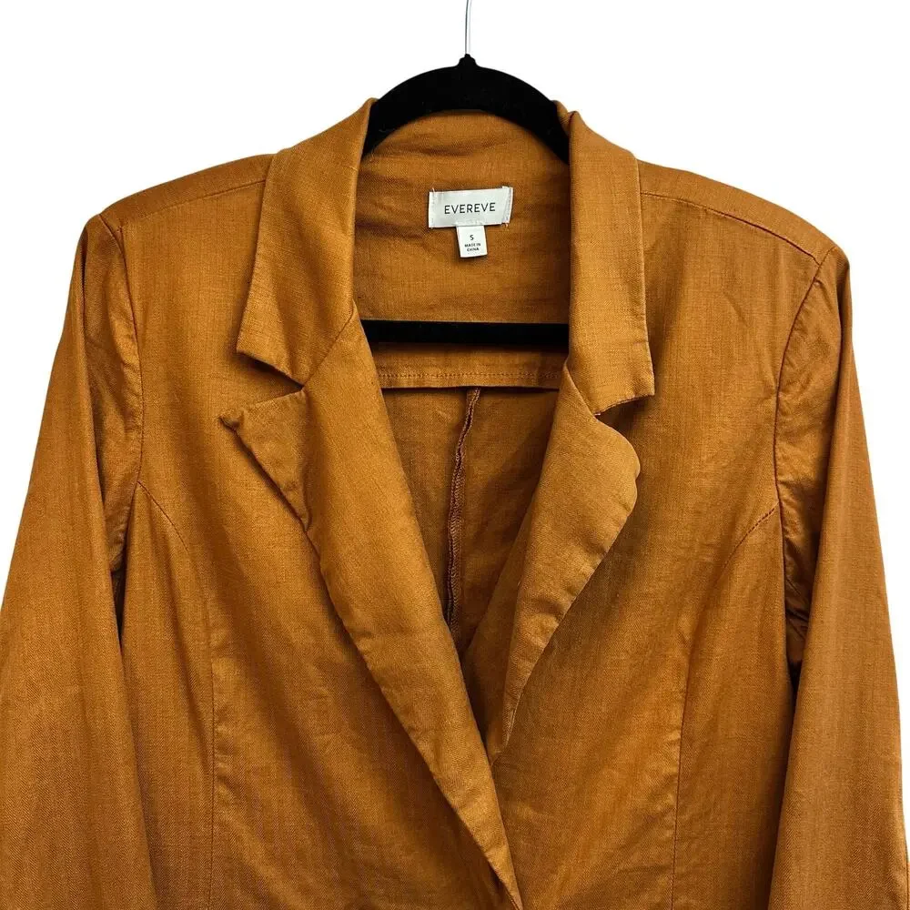 Evereve Double Breasted Linen Blend Blazer Burnt Orange Women's Small Business - Picture 2 of 7